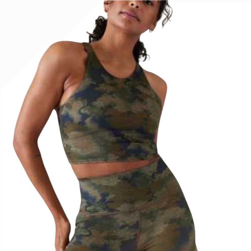 Athleta Camo Print High Neck Sports Bra Tank Top Women's Size S
